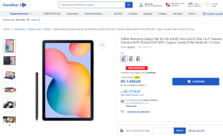 Tablet da Samsung, modelo Galaxy Tab S6 Lite de 64GB - R$ 1.599