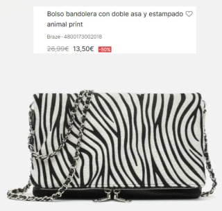 Bolso bandolera con doble asa y estampado animal print Braze por 13.5€