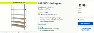 Parkside stellingkast 90 x 40 x 180 cm (l x b x h) voor €16,50 in de Lidl webshop