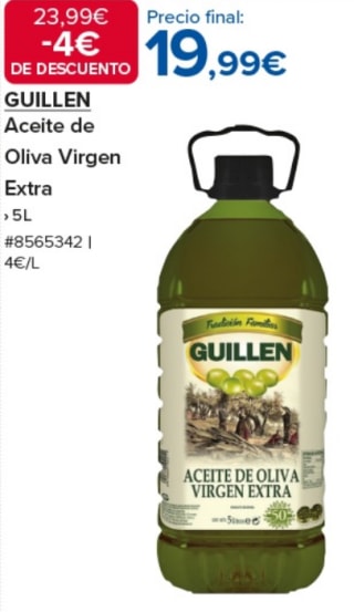 Aceite de Oliva Virgen Extra Guillen 5L Cotsco Origen Jaén a solo 19,99€