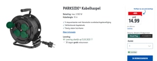 PARKSIDE IP44 Kabelhaspel 10m voor €14,99 in de Lidl webshop