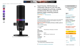 HyperX DuoCast – RGB Micrófono de Condensador USB por 59,99€