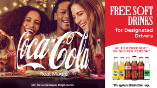 Catch two free soft drinks/water for designated drivers of Coca-Cola