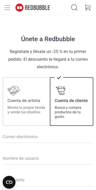 -25% por suscribirnos a la Newsletter de Redbubble.