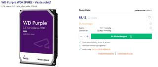 Western Digital Purple - 4 TB voor €85,12 bij Azerty