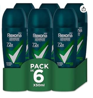 Pack 6 Rexona Advanced Protection Desodorante Roll-On para Hombre Quantum Dry 72h de 50 ml por 9.64€