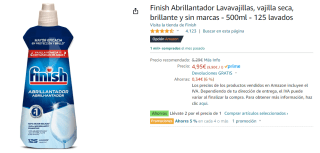 4 Botes de Finish Abrillantador Lavavajillas, vajilla seca, brillante y sin marcas - 500ml - 125 lavados por 7.92€