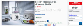 Procesador de alimentos Bosch de 800 W por 59.99€