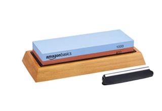 Piedra de agua para afilar cuchillos, con grano de doble cara de 400/1000 y base de bambú antideslizante, Negro Y Gris, 18 x 6,1 x 2,8 cm.