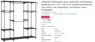 Songmics open kledingkast/rek voor €33,99 bij Amazon