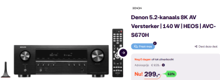 Denon: AVC-S670H 5.2-kanaals 8K AV-versterker - Zwart voor €299 bij Ibood
