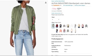 Alpha Industries bomberjack voor €37,90 bij amazon