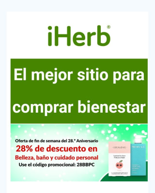-28% en Belleza, Baño y cuidado personal desde iHerb.