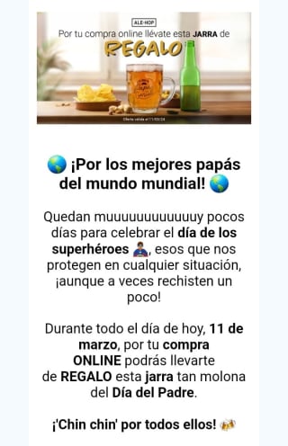Regalo una Jarra de cerveza desde Alehop.