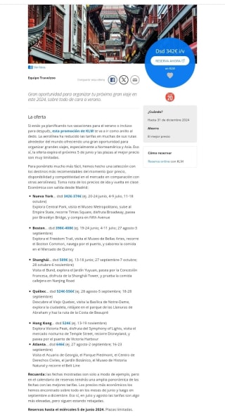 Norteamérica y Asia Vuelos desde 342€ ida/vuelta con KLM.