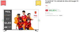 Televisor QLED 65" TCL 65C649 Google TV por 565€