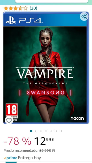 Vampire: the Masquerade Swansong para PS4 por 12,99€.