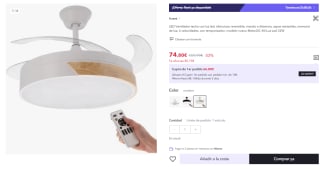 Ventilador techo con luz led, silencioso reversible, mando a distancia, aspas retráctiles, memoria de luz, 6 velocidades, con temporizador por 74.8€ (Cuenta Nueva 62.8€)