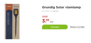 Grundig solar tuinfakkel vlam voor €3,99 bij de Plus
