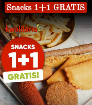 1+1 gratis op snacks bij Kwalitaria via Thuisbezorgd