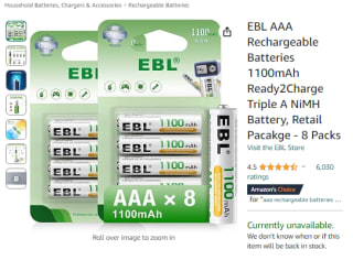 Collect 2 4 packs of EBL AAA rechargeable batteries from Amazon for £5.93