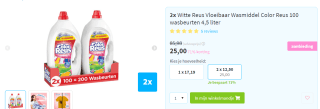 2x 4,5L Color Reus vloeibaar wasmiddel (200 wasbeurten) voor €25 bij Plein