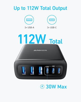 Anker USB-C Charger, 6-poorts laadstation met 112 W output voor €33,99 bij Amazon