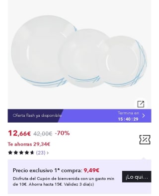 ARCOPAL DOMITILLE Vajilla Opal 12 PIEZAS por 9,49€.