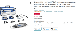 Dremel 4250 Platinum+ 128-delige accessoireset voor €149,99 bij Amazon