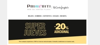 Super jueves desde Primereti con descuento extra de 20% en una gran selección de marcas