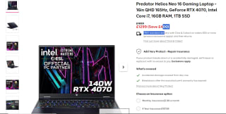 Acer Predator Helios Neo 16 Gaming Laptop – £1,299