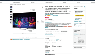 Haier QLED 4K UHD H50S80EUX Smart TV 50" Google TV Dolby Audio y Dolby Vision HDR 10 por solo 349€
