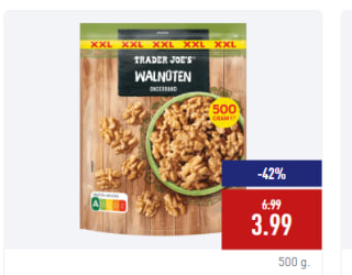 500 gram Ongebrande walnoten voor €3,99 bij de Aldi