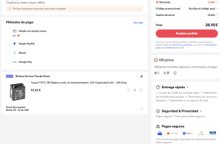 Batería Yuasa YTX7L-BS moto sin mantenimiento 12V Capacidad 6 Ah - 100 Amp por 28,95€