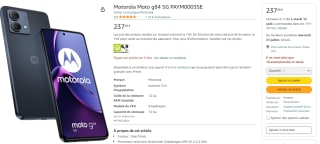 Smartphone 6.5" Motorola G84 à 237,38€