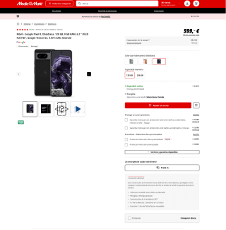 Móvil Google Pixel 8 Obsidiana 128GB 8GB RAM 6.2 " OLED Full HD+ por 599€