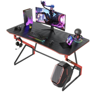 Mesa Gaming 120 × 60 cm con Tablero de Fibra de Carbono y Gancho para Auriculares por solo 59,99€