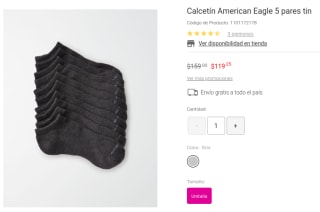 PAck 5 Pares Calcetines American Eagle 5 por $119 en Liverpool