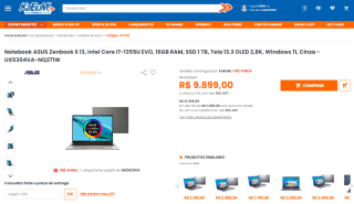 Notebook da Asus, modelo Zenbook S com SSD de 1TB - R$ 9.899