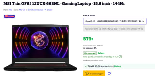 MSI Thin GF63 12UCX-668NL - Gaming Laptop voor €579 bij Bol.com