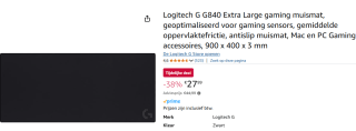 Logitech G840 XL Cloth Gaming Mouse Pad voor €27,99 bij Amazon