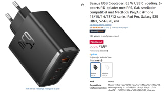 Baseus USB C-oplader, 65 W USB C voeding voor €18,99 bij Amazon