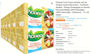 Pickwick Fruit Fusion Thee Variatiebox - 12 x 20 theezakjes voor €11,88 bij Amazon