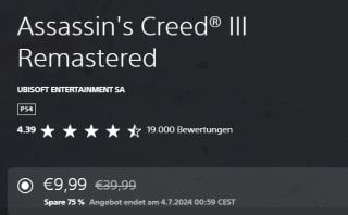 Assassin's Creed® III Remastered voor €9,99 in de Playstation Store