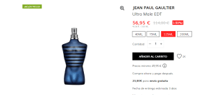 Perfume Jean Paul Gaultier Ultra Male EDT de 125ml por 56,95€