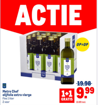 1+1 gratis op Metro chef olijfolie extra vierge 1L bij de Makro