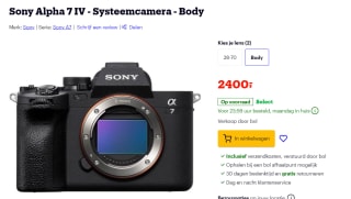 Sony A7 mark IV body voor €2.100 na cashback bij Bol.com