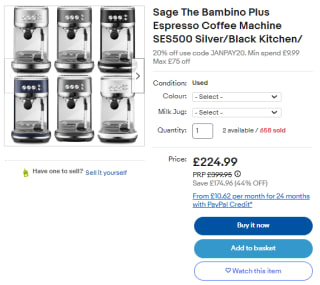 Catch a refurbished Sage coffee machines at eBay for £168.74