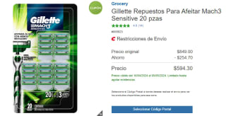 Gillette Repuestos Mach3 Sensitive 20 pzas por $594 en Costco