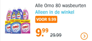 Alle omo 80 wasbeurten voor 9,99 bij Ah